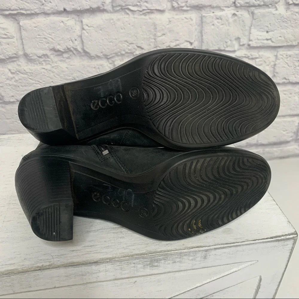 Ecco Touch Black Leather Side Zip Up Ankle Boots